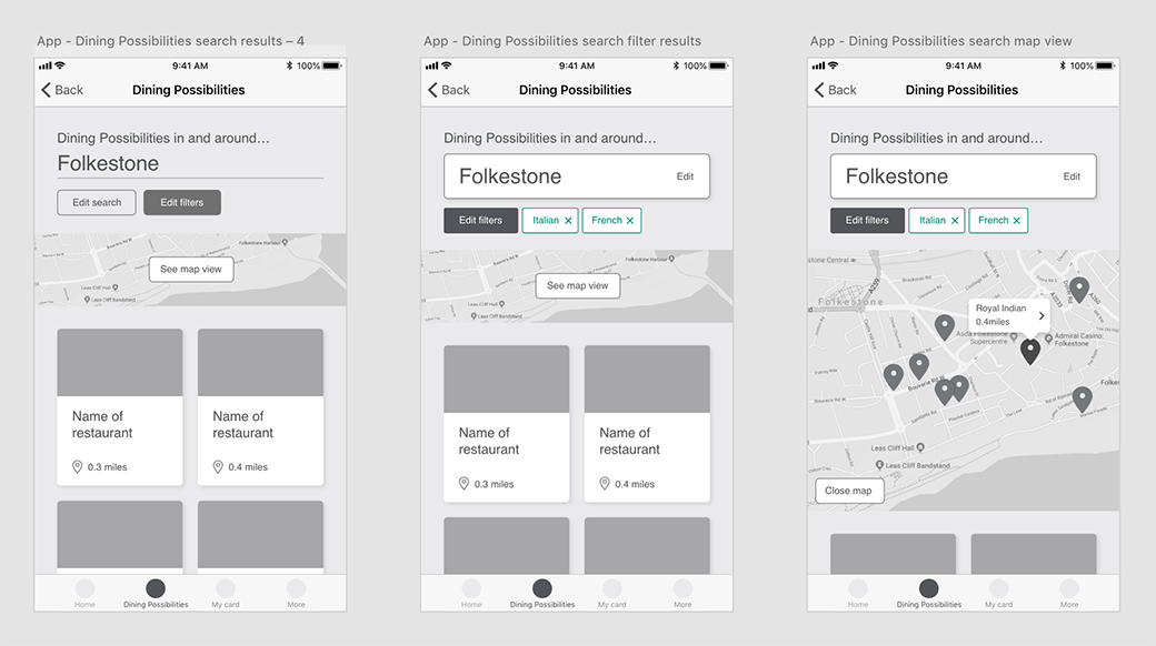 Mobile app wireframes.