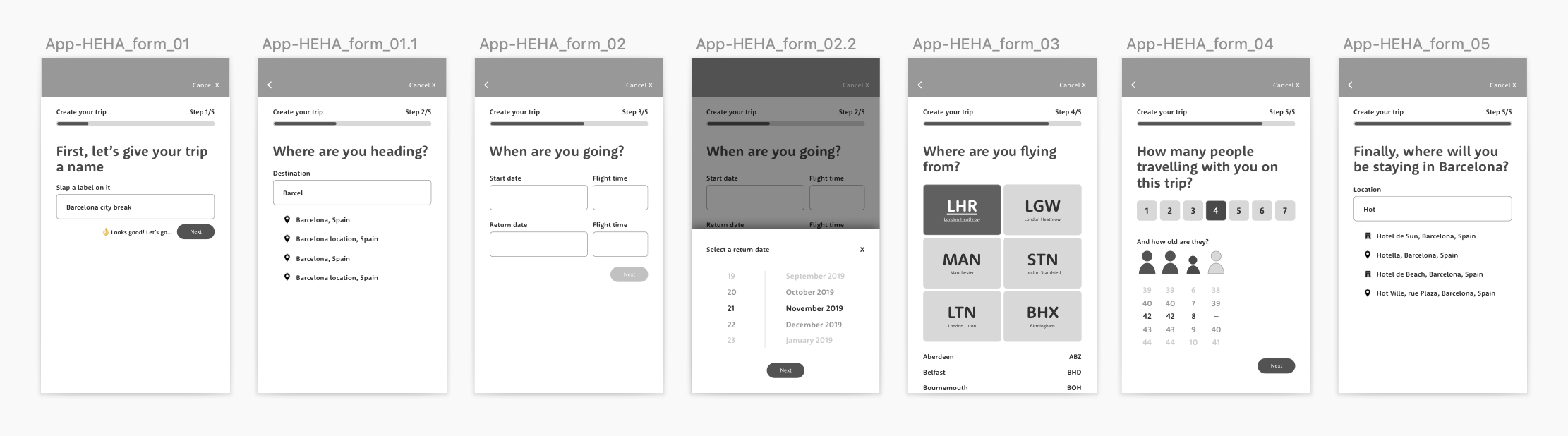 Example wireframes.